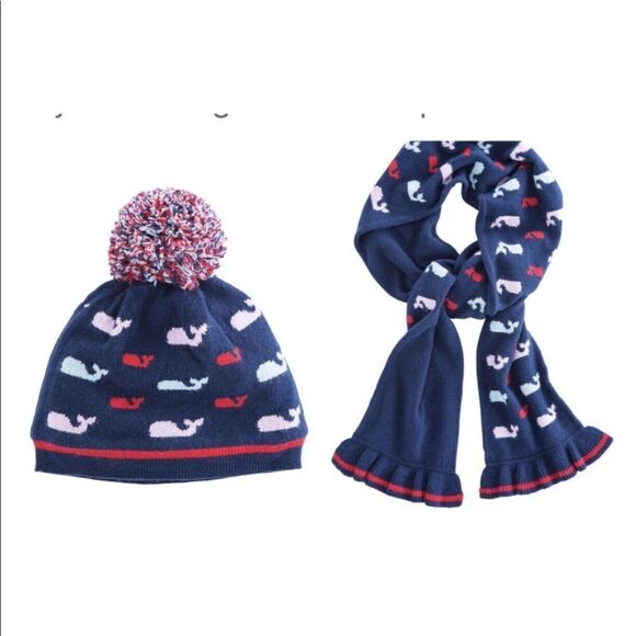 Vineyard Vines Multi Whale Ruffle Scarf and Pom Pom Beanie Set, O/S - Picture 1 of 9